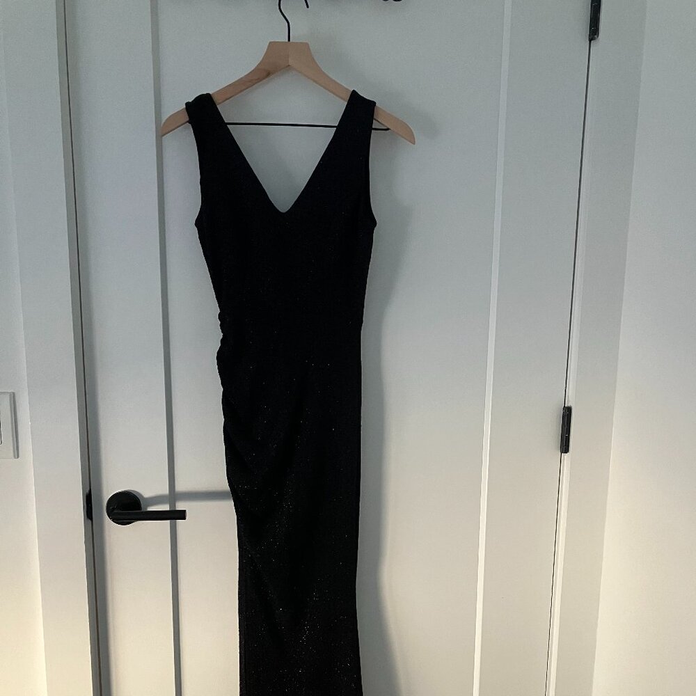 Windsor Black Sparkly V-Neck Formal Gown, Size S